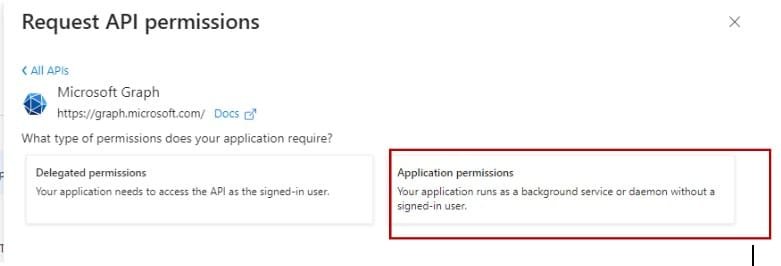 Click on Application permissions