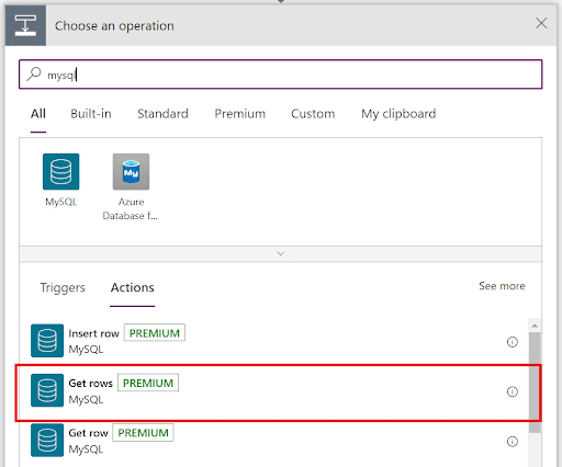 Look for “MySQL” Connector