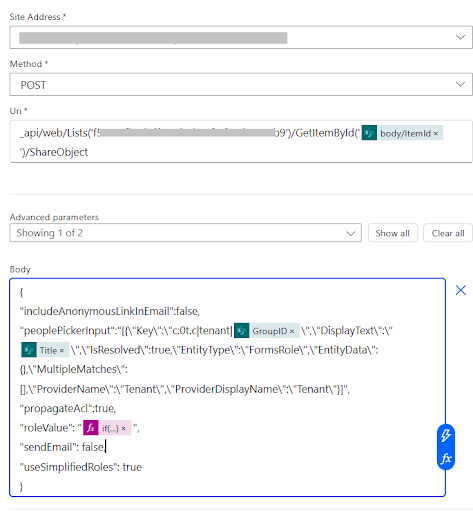 SharePoint HTTP action column